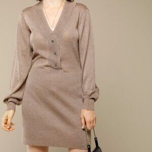 Rouje Alma Gold Sweater Mini Dress 34 XS Jeanne Damas French